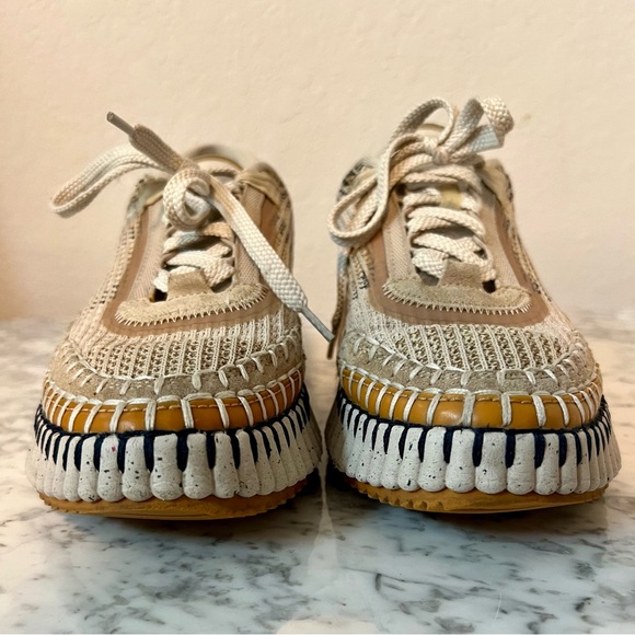 Chloé Nama Mixed Media Platform Sneakers in Biscotti Beige, Size 38 (8) - Picture 4 of 9